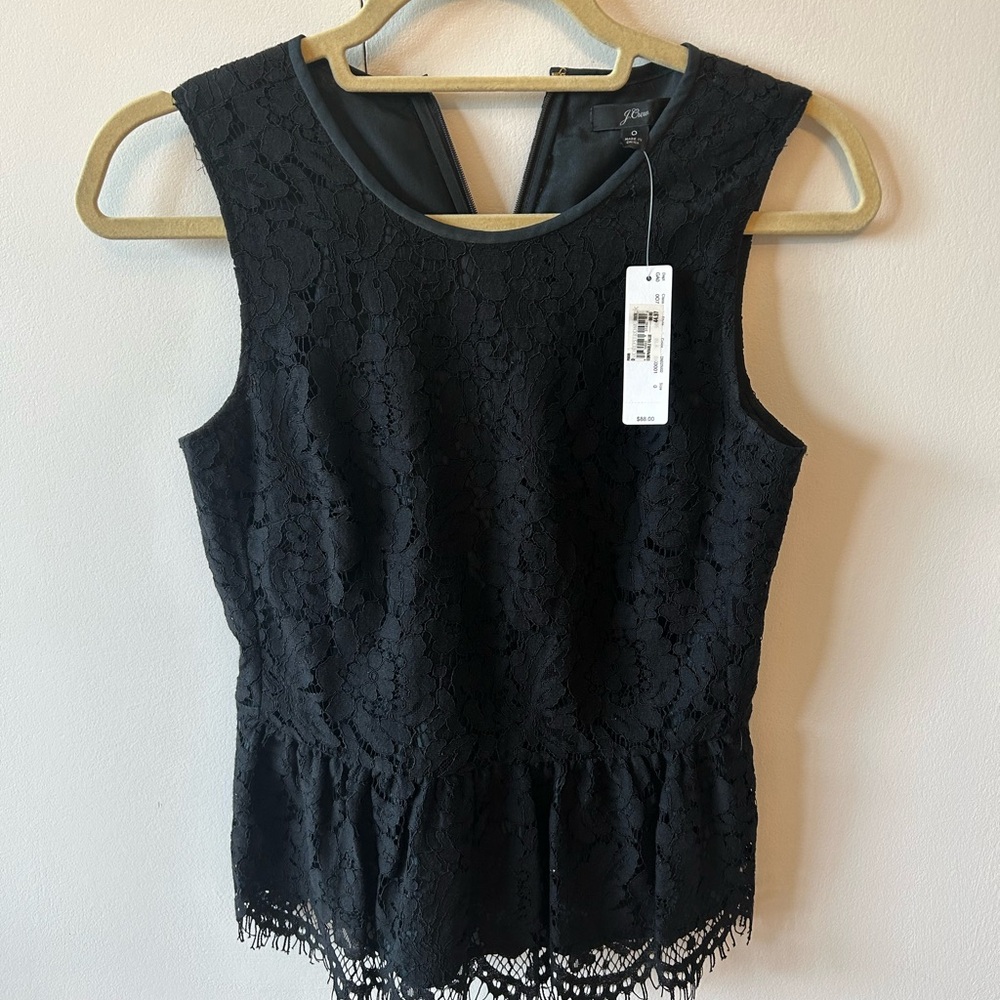 J crew peplum black lace top size extra small WITH TAGS